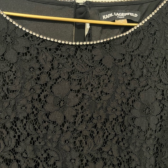 Karl Lagerfeld Paris Black Lace Shift
Dress 3/4 Sleeves with Rhinestone... - Picture 6 of 9